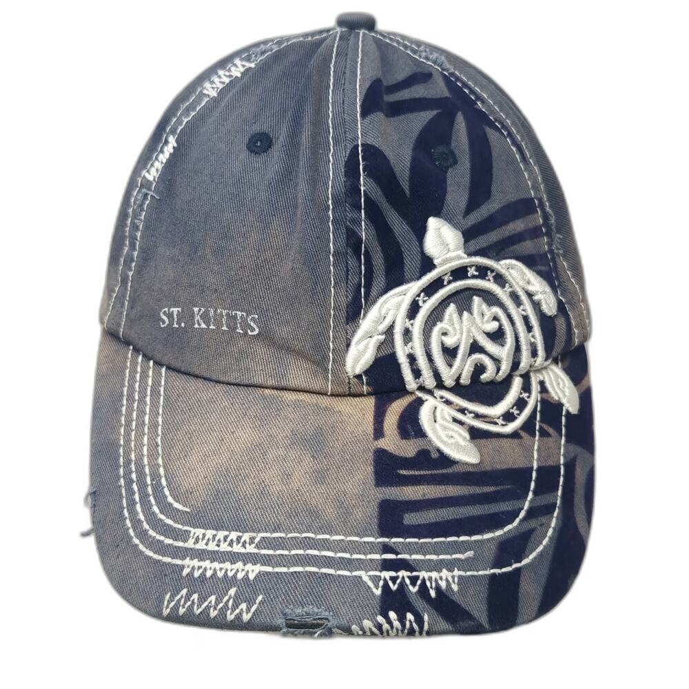 Yacht Club Baseball Cap Blue One Size St. Kitts Turtle Tribal Distressed Hat